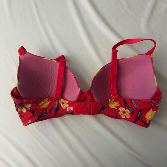 VS PINK Wear Everywhere Push Up Bra Red Floral Print 38D Adjustable Strap - Picture 5 of 8